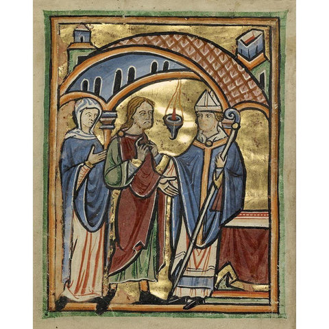 Joachim and Saint Anne before the High Priest Black Modern Wood Framed Art Print with Double Matting by Illuminator, Unknown 12th Century English