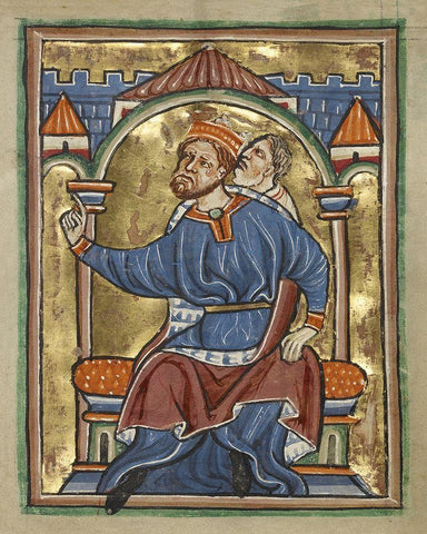 Herod Enthroned White Modern Wood Framed Art Print with Double Matting by Illuminator, Unknown 12th Century English