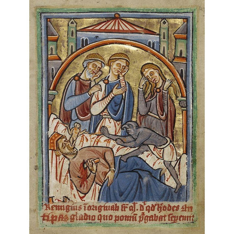 The Suicide of Herod Black Modern Wood Framed Art Print with Double Matting by Illuminator, Unknown 12th Century English