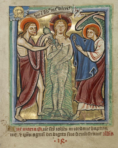 The Baptism of Christ White Modern Wood Framed Art Print with Double Matting by Illuminator, Unknown 12th Century English