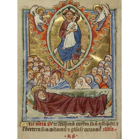 The Death of the Virgin Gold Ornate Wood Framed Art Print with Double Matting by Illuminator, Unknown 12th Century English