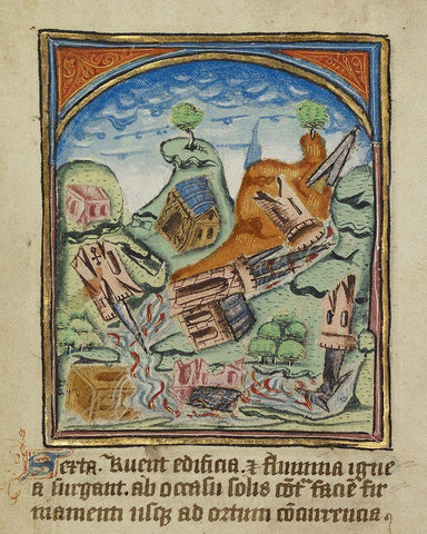 The Sixth Sign before the Day of Judgement White Modern Wood Framed Art Print with Double Matting by Illuminator, Unknown 12th Century English