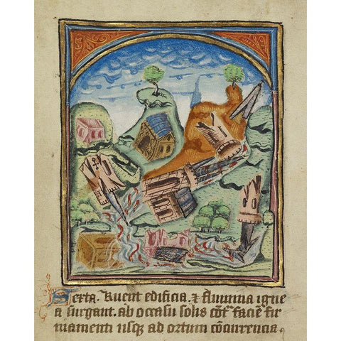 The Sixth Sign before the Day of Judgement White Modern Wood Framed Art Print by Illuminator, Unknown 12th Century English