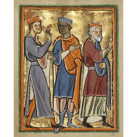 The Magi Approaching Herod Gold Ornate Wood Framed Art Print with Double Matting by Illuminator, Unknown 12th Century English