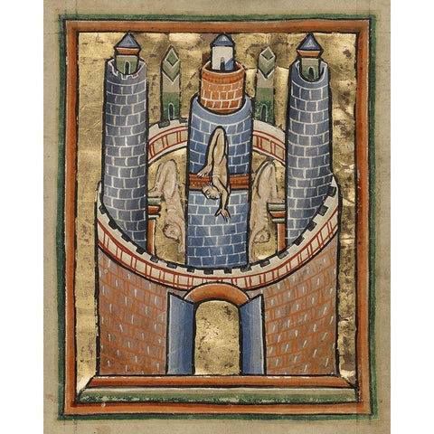 Egypt; The Fall of Pagan Idols Gold Ornate Wood Framed Art Print with Double Matting by Illuminator, Unknown 12th Century English