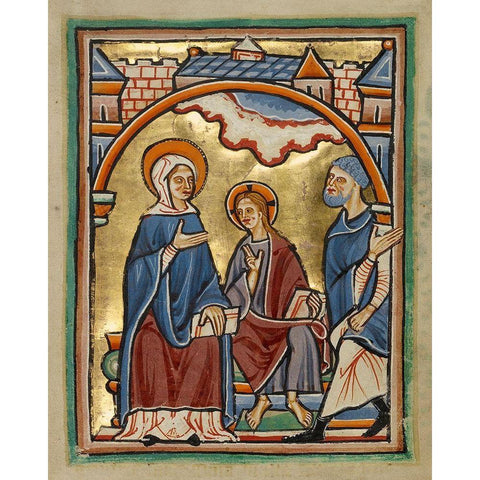 Christ Blessing His Parents Black Modern Wood Framed Art Print by Illuminator, Unknown 12th Century English