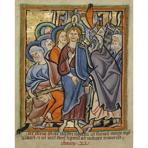 The Betrayal Black Modern Wood Framed Art Print by Illuminator, Unknown 12th Century English