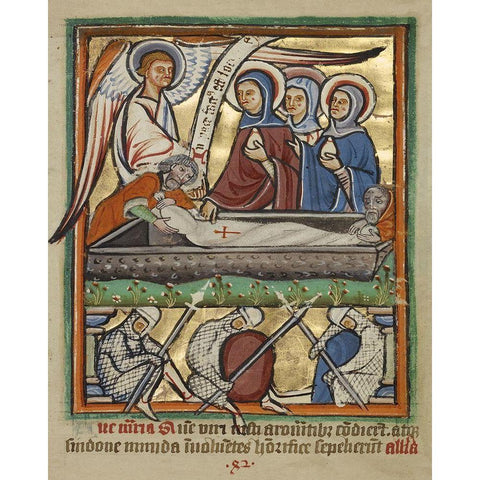 The Three Maries at the Sepulchre White Modern Wood Framed Art Print by Illuminator, Unknown 12th Century English