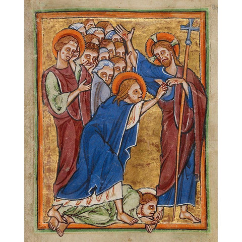 Doubting Thomas White Modern Wood Framed Art Print by Illuminator, Unknown 12th Century English
