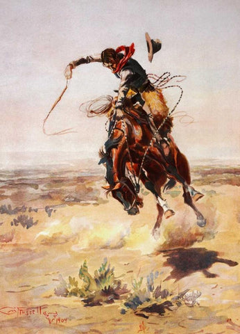 A Bad Hoss, 1904 Black Ornate Wood Framed Art Print with Double Matting by Russell, Charles M.