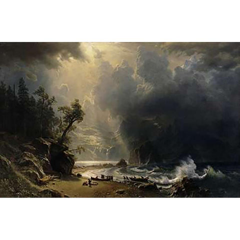 Puget Sound of the Pacific Coast, 1870 Black Modern Wood Framed Art Print with Double Matting by Bierstadt, Albert