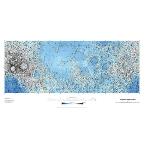 Decorative Topographic Map of the Moon, Projection Black Modern Wood Framed Art Print with Double Matting by United States Geological Survey