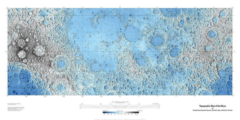 Decorative Topographic Map of the Moon, Projection Black Ornate Wood Framed Art Print with Double Matting by United States Geological Survey