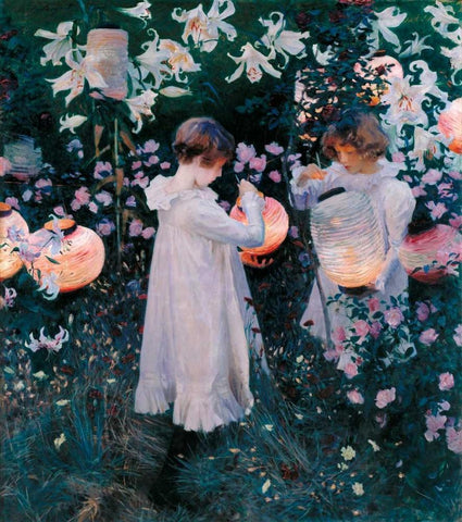 Carnation, Lily, Lily, Rose, 1885 White Modern Wood Framed Art Print with Double Matting by Sargent, John Singer