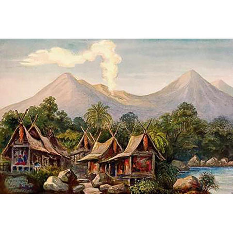 Vulkan Papandajan auf Java Black Modern Wood Framed Art Print by Haeckel, Ernst