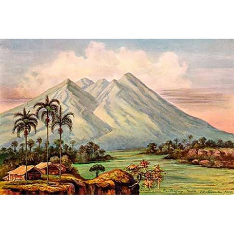 Der Vulkan Salak bei Buitenzorg Black Modern Wood Framed Art Print by Haeckel, Ernst