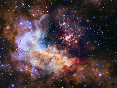 Westerlund 2 and Gum 29 Cluster and Star Forming Region White Modern Wood Framed Art Print with Double Matting by NASA