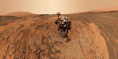 Curiosity Self-Portrait at Mojave Site on Mount Sharp Black Ornate Wood Framed Art Print with Double Matting by Curiosity