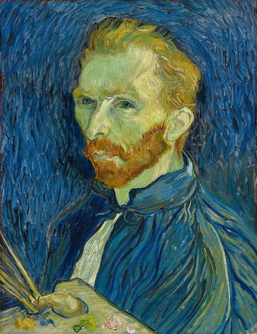 Self-Portrait, 1889 White Modern Wood Framed Art Print with Double Matting by Van Gogh, Vincent