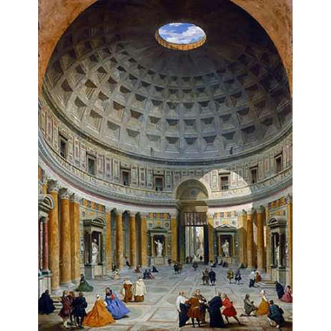 Interior of the Pantheon, Rome, c. 1734 White Modern Wood Framed Art Print by Panini, Giovanni Paolo