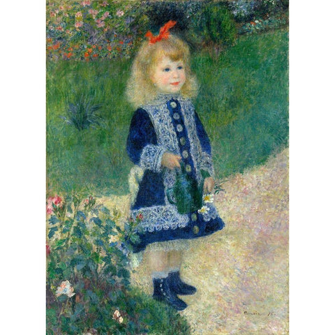 A Girl with a Watering Can, 1876 Gold Ornate Wood Framed Art Print with Double Matting by Renoir, Pierre-Auguste