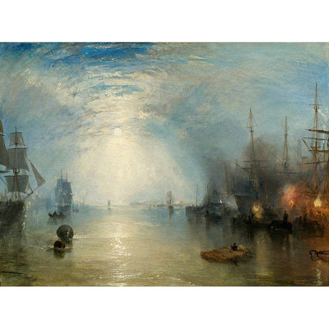 Keelmen Heaving in Coals by Moonlight, 1835 Black Modern Wood Framed Art Print with Double Matting by Turner, Joseph Mallord--William