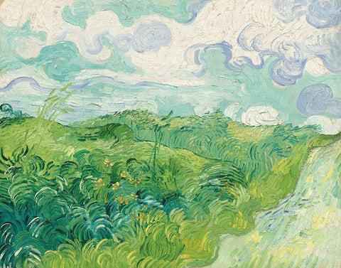 Green Wheat Fields, Auvers, 1890 Black Ornate Wood Framed Art Print with Double Matting by Van Gogh, Vincent