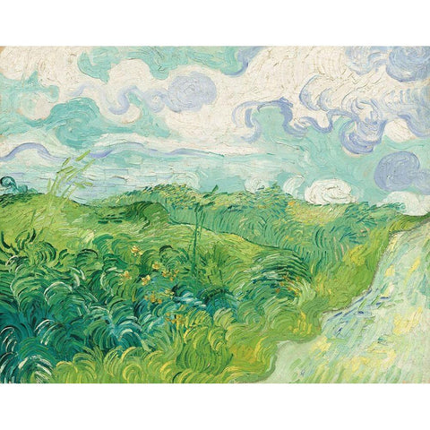 Green Wheat Fields, Auvers, 1890 Gold Ornate Wood Framed Art Print with Double Matting by Van Gogh, Vincent