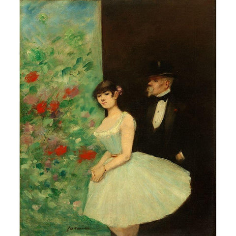 Behind the Scenes, c. 1880 Black Modern Wood Framed Art Print with Double Matting by Forain, Jean-Louis