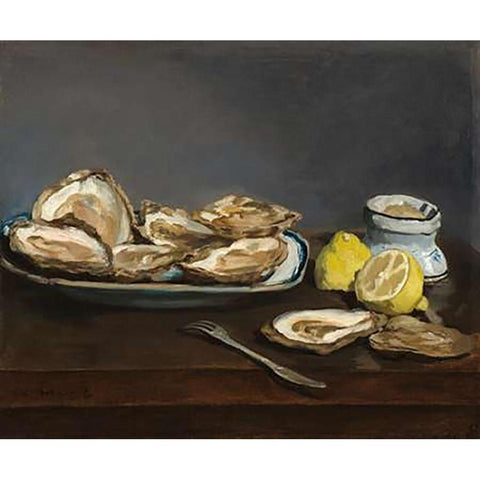 Oysters Black Modern Wood Framed Art Print by Manet, Edouard