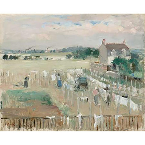 Hanging the Laundry out to Dry, 1875 Gold Ornate Wood Framed Art Print with Double Matting by Morisot, Berthe