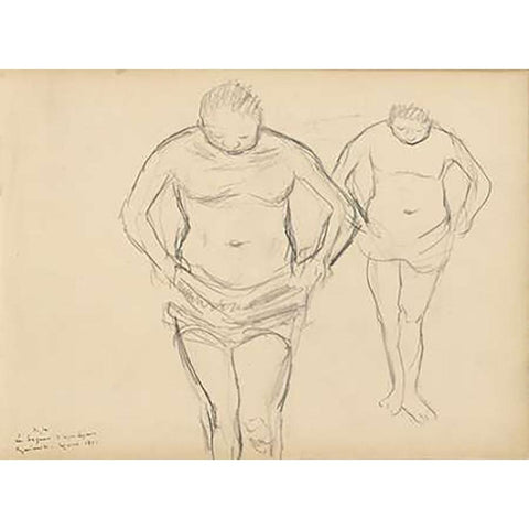 Copies of Cezannes Bathers Black Modern Wood Framed Art Print with Double Matting by Degas, Edgar