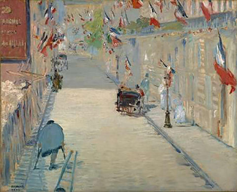 The Rue Mosnier with Flags Black Ornate Wood Framed Art Print with Double Matting by Manet, Edouard