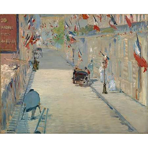 The Rue Mosnier with Flags Black Modern Wood Framed Art Print with Double Matting by Manet, Edouard