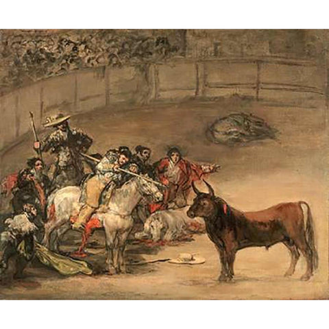 Bullfight, Suerte de Varas Black Modern Wood Framed Art Print with Double Matting by Goya, Francisco de