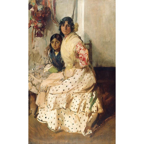 Pepilla the Gypsy and Her Daughter Gold Ornate Wood Framed Art Print with Double Matting by Bastida, Joaquin Sorolla y
