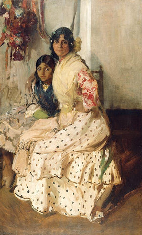 Pepilla the Gypsy and Her Daughter White Modern Wood Framed Art Print with Double Matting by Bastida, Joaquin Sorolla y