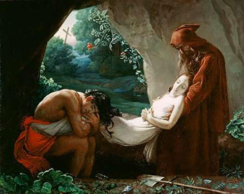 Burial of Atala Black Ornate Wood Framed Art Print with Double Matting by Louis Girodet de Roucy-Trioson, After Anne