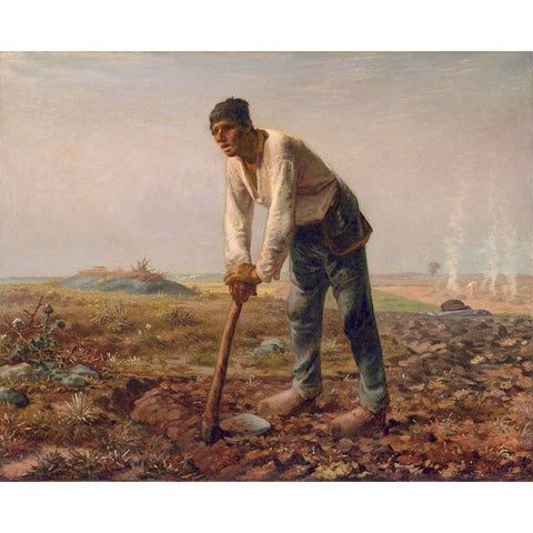 Man with a Hoe Gold Ornate Wood Framed Art Print with Double Matting by Millet, Jean-Francois