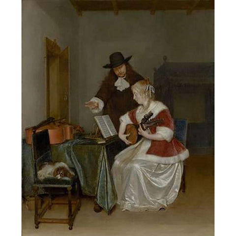The Music Lesson Gold Ornate Wood Framed Art Print with Double Matting by Ter Borch, Gerard