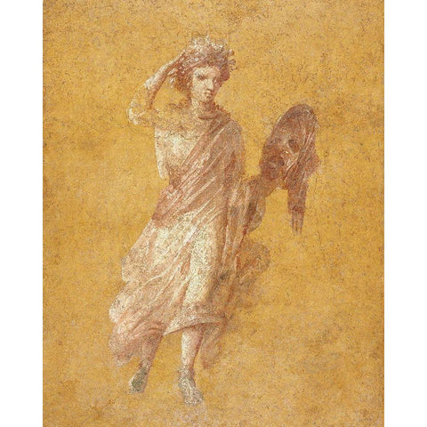 Fragment of a Yellow Fresco Panel with Muse Black Modern Wood Framed Art Print by Artisan, Unknown 1st Century Roman