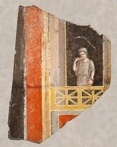 Fresco Fragment: Woman on a Balcony Black Ornate Wood Framed Art Print with Double Matting by Artisan, Unknown 1st Century Roman