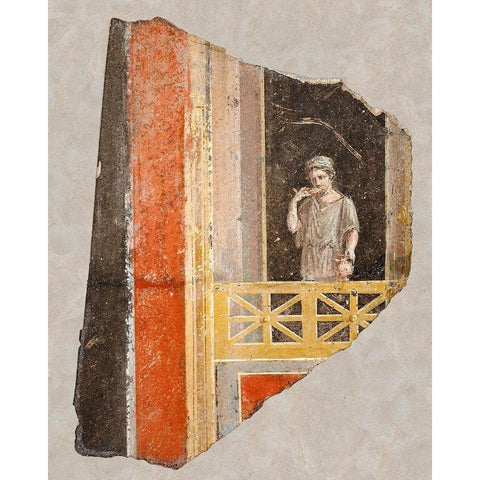 Fresco Fragment: Woman on a Balcony Black Modern Wood Framed Art Print with Double Matting by Artisan, Unknown 1st Century Roman