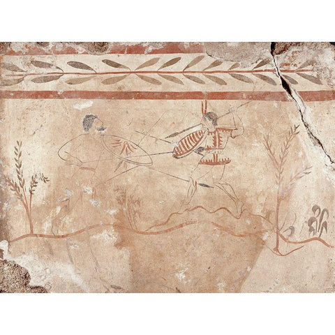 Fresco Panel with Two Warriors White Modern Wood Framed Art Print by Artisan, Unknown 4th Century BCE Greek