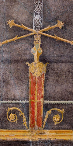 Wall Fragment with Architectural Motifs on Black Ground Black Ornate Wood Framed Art Print with Double Matting by Artisan, Unknown 1st Century Roman