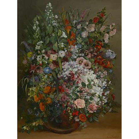 Bouquet of Flowers in a Vase Black Modern Wood Framed Art Print by Courbet, Gustave