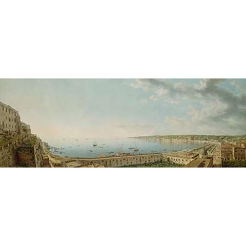 A View of the Bay of Naples, Looking Southwest from the Pizzofalcone towards Capo di Vintageilippo Black Modern Wood Framed Art Print with Double Matting by Lusieri, Giovanni Battista