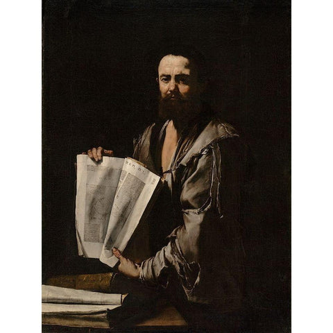 Euclid Gold Ornate Wood Framed Art Print with Double Matting by de Ribera, Jusepe