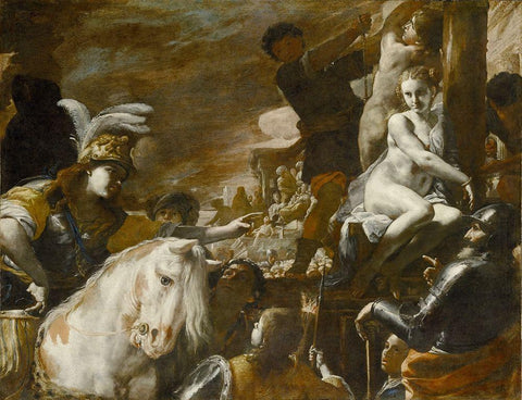 Clorinda Rescuing Sofronia and Olindo Black Ornate Wood Framed Art Print with Double Matting by Preti, Mattia