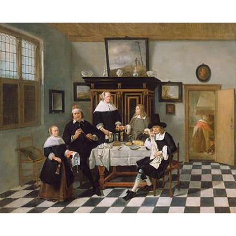 Family Group in an Interior White Modern Wood Framed Art Print by Van Brekelenkam, Quiringh Gerritsz